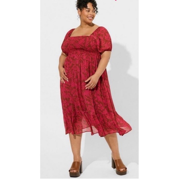 Torrid Leaves Tea Length Smocked Bodice Dress Size 4 Coquette Fairycore Romantic - Picture 9 of 11